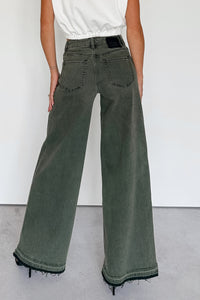 Valencia High Rise Wide Leg Mica Denim Jeans (Dark Green) - NanaMacs