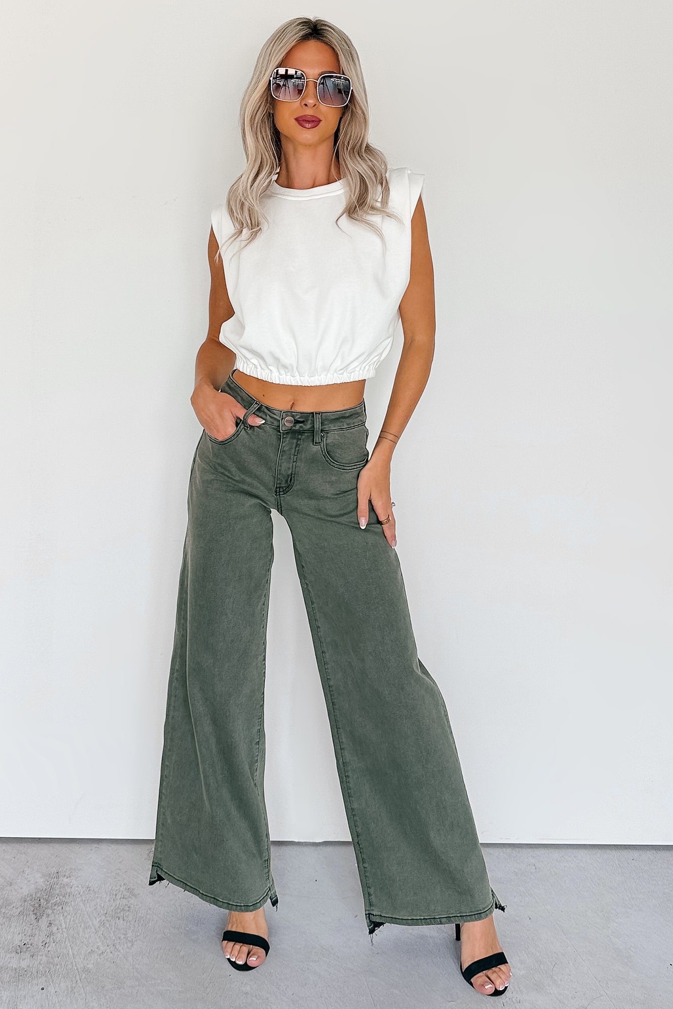 Valencia High Rise Wide Leg Mica Denim Jeans (Dark Green) · NanaMacs