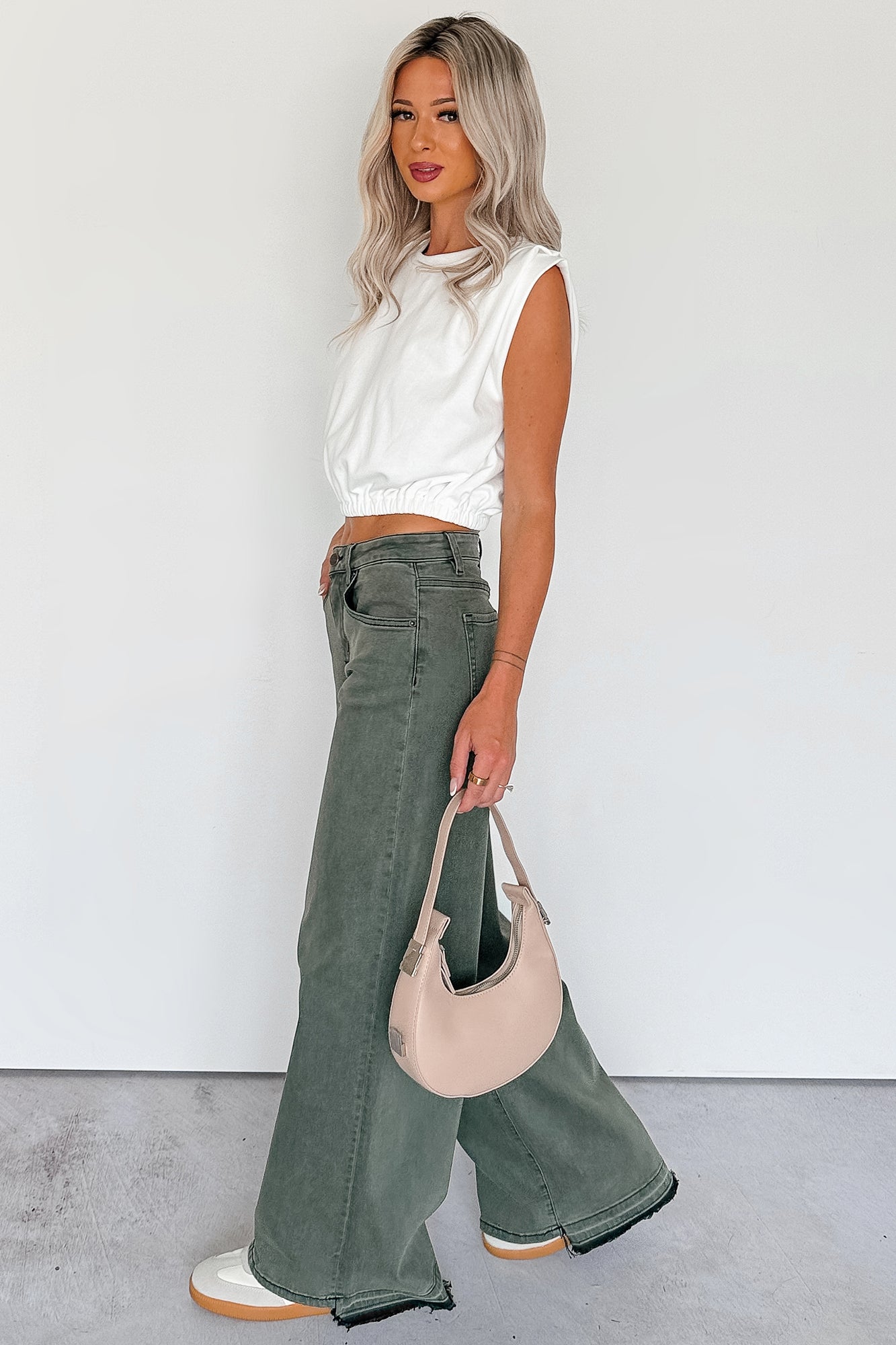 Valencia High Rise Wide Leg Mica Denim Jeans (Dark Green) - NanaMacs