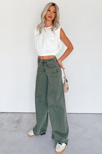 Valencia High Rise Wide Leg Mica Denim Jeans (Dark Green) - NanaMacs