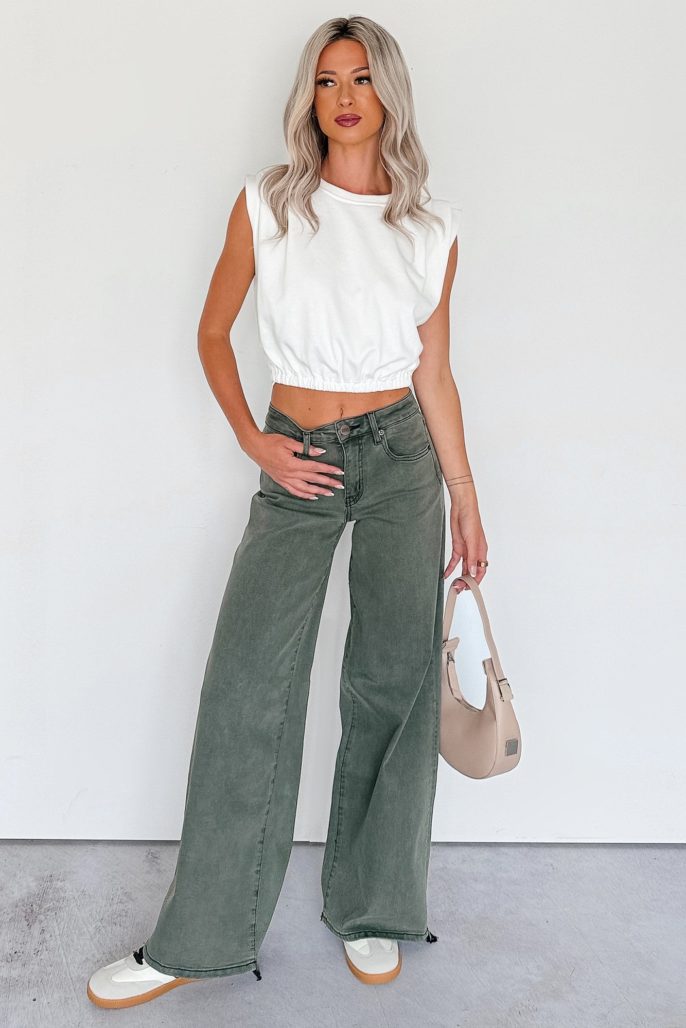 Valencia High Rise Wide Leg Mica Denim Jeans (Dark Green) - NanaMacs
