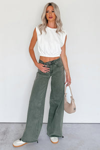 Valencia High Rise Wide Leg Mica Denim Jeans (Dark Green) - NanaMacs