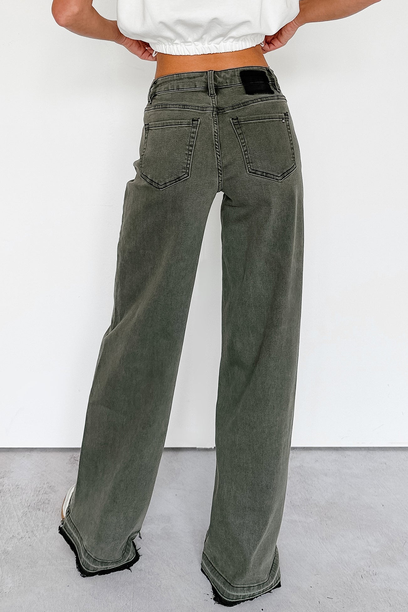 Valencia High Rise Wide Leg Mica Denim Jeans (Dark Green) - NanaMacs