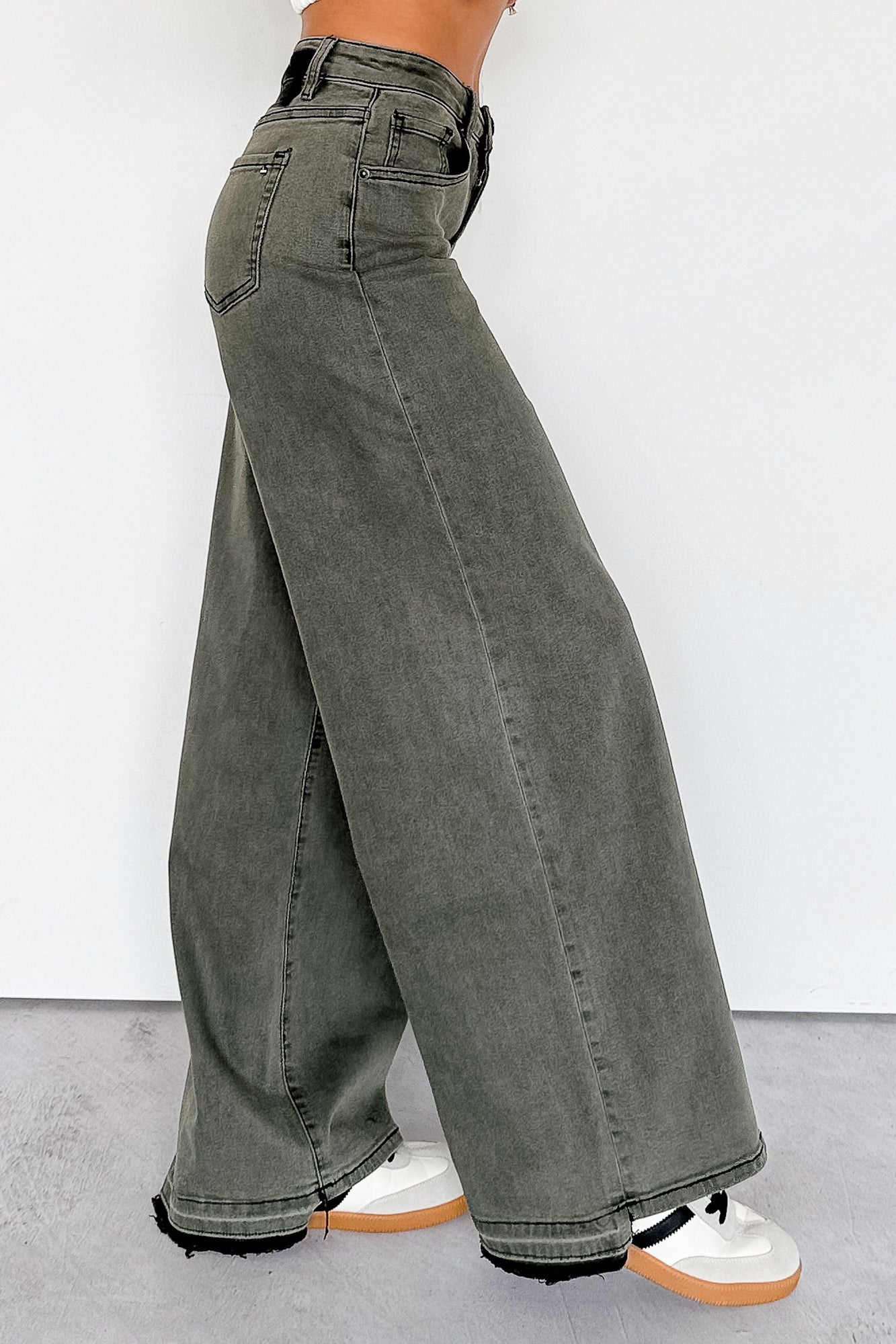 Valencia High Rise Wide Leg Mica Denim Jeans (Dark Green) - NanaMacs