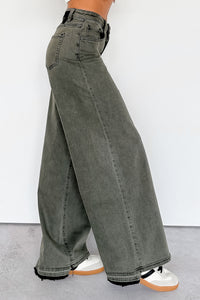 Valencia High Rise Wide Leg Mica Denim Jeans (Dark Green) - NanaMacs