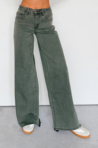 Valencia High Rise Wide Leg Mica Denim Jeans (Dark Green) - NanaMacs