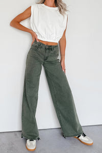 Valencia High Rise Wide Leg Mica Denim Jeans (Dark Green) - NanaMacs
