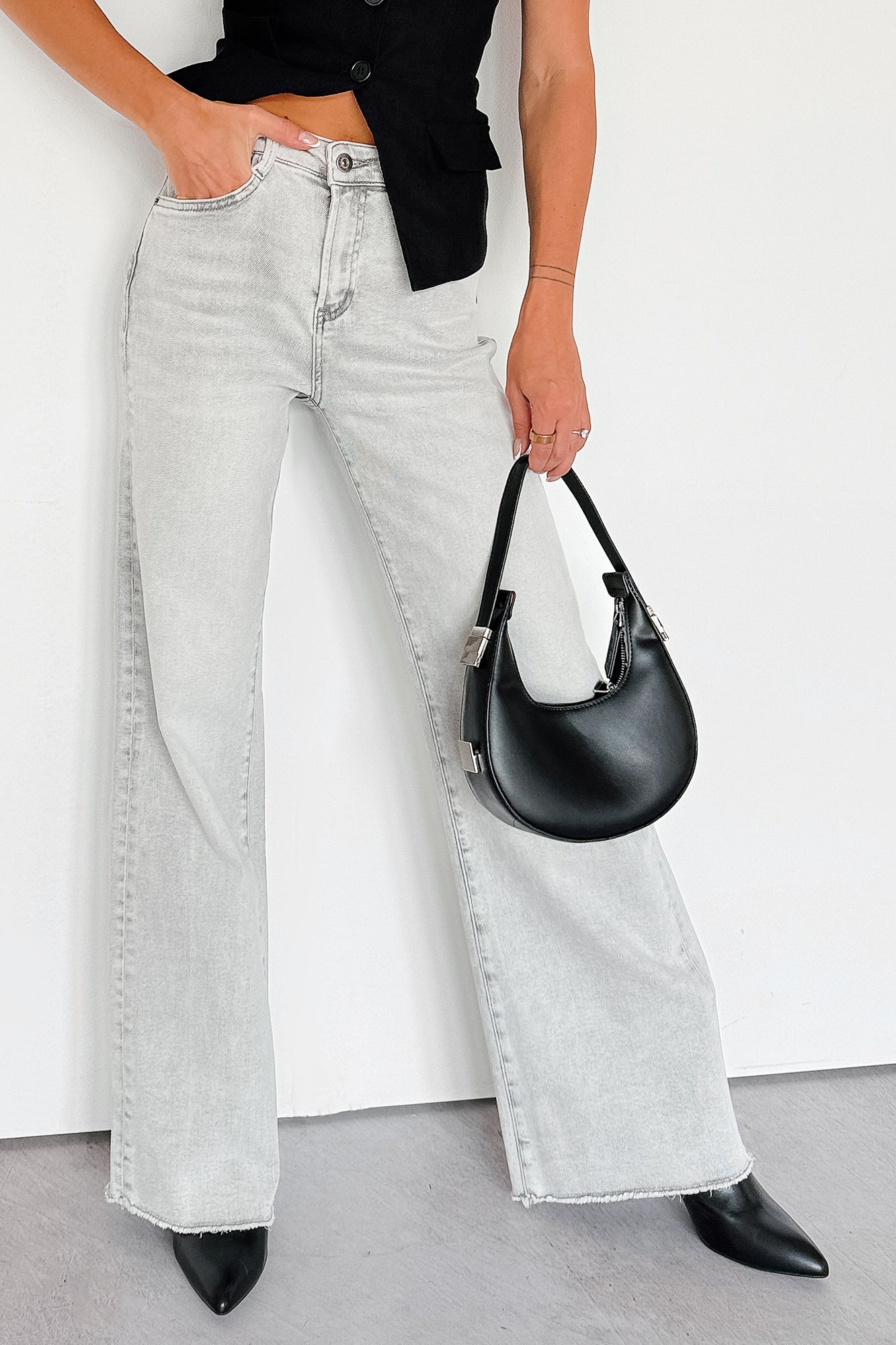 Maybrie Wide Leg Mica Denim Jeans (Platinum Grey) - NanaMacs