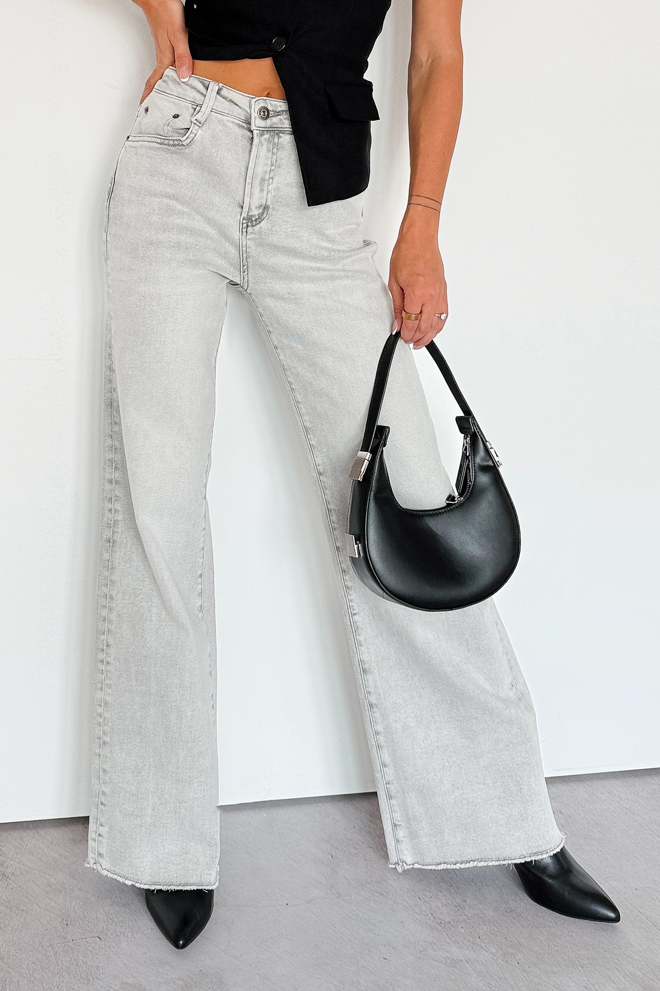 Maybrie Wide Leg Mica Denim Jeans (Platinum Grey) - NanaMacs