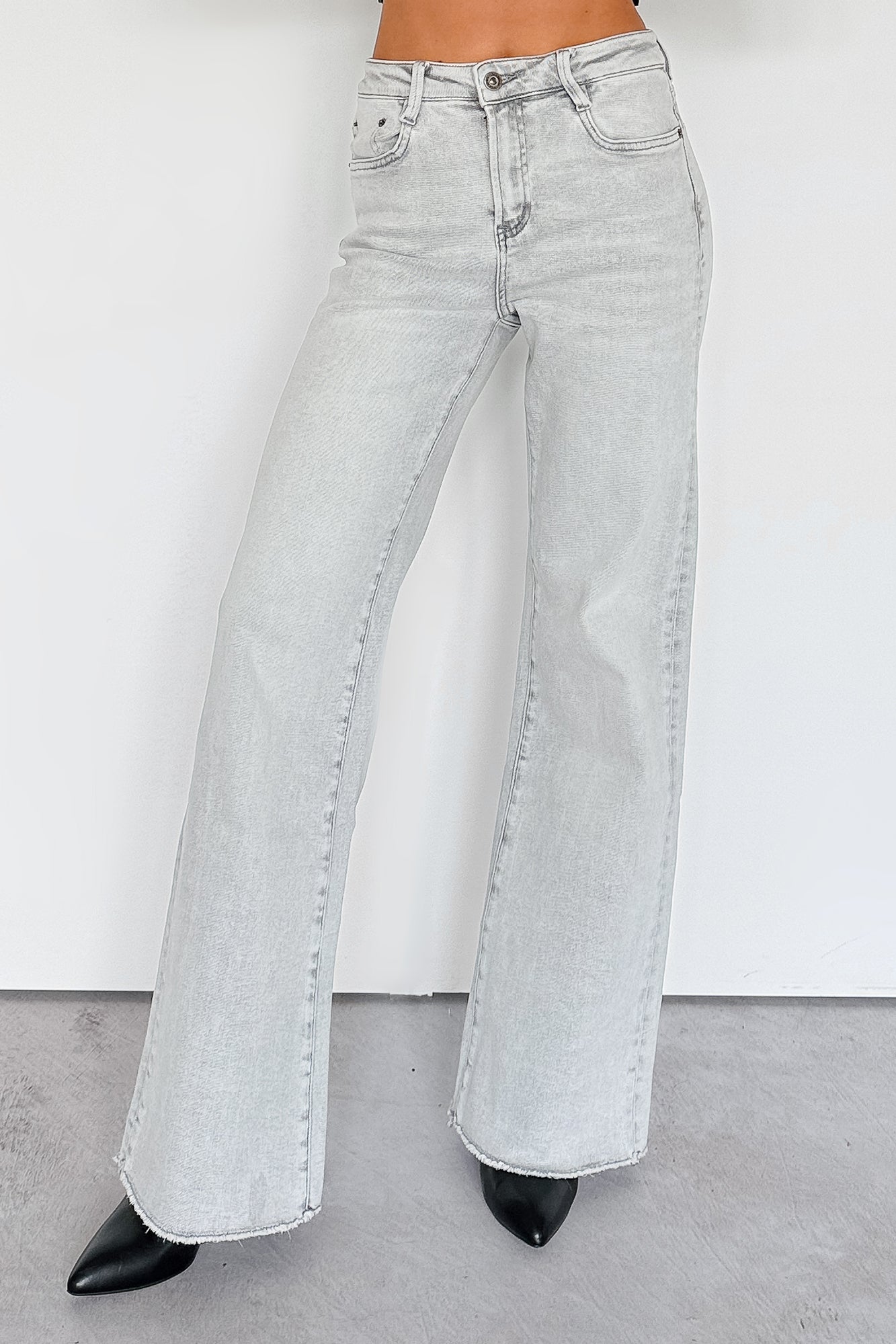 Maybrie Wide Leg Mica Denim Jeans (Platinum Grey) · NanaMacs