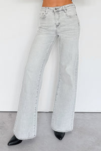Maybrie Wide Leg Mica Denim Jeans (Platinum Grey) - NanaMacs