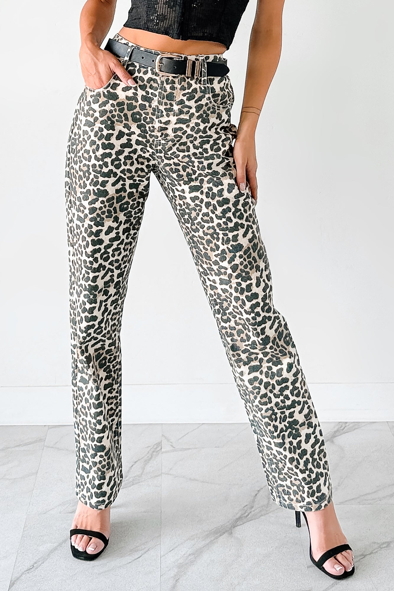 Calista High Rise Straight Leg Saige Denim Jeans (Leopard) - NanaMacs