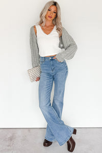 Ease Your Mind Cable Knit Bolero Shrug (Heather Grey) - NanaMacs