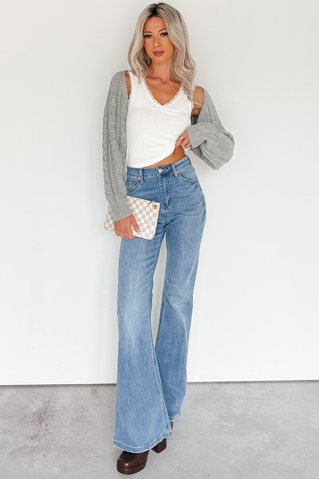 Ease Your Mind Cable Knit Bolero Shrug (Heather Grey) · NanaMacs