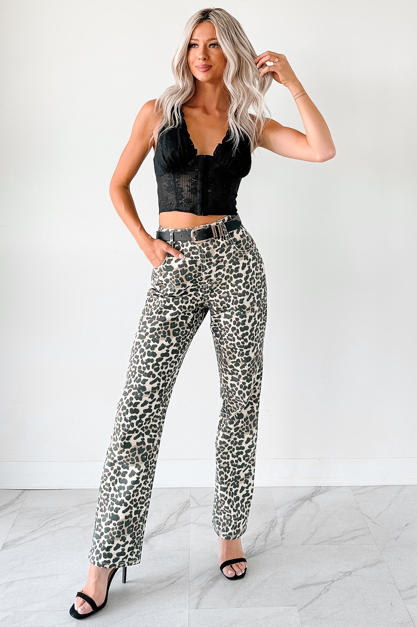 Calista High Rise Straight Leg Saige Denim Jeans (Leopard) - NanaMacs