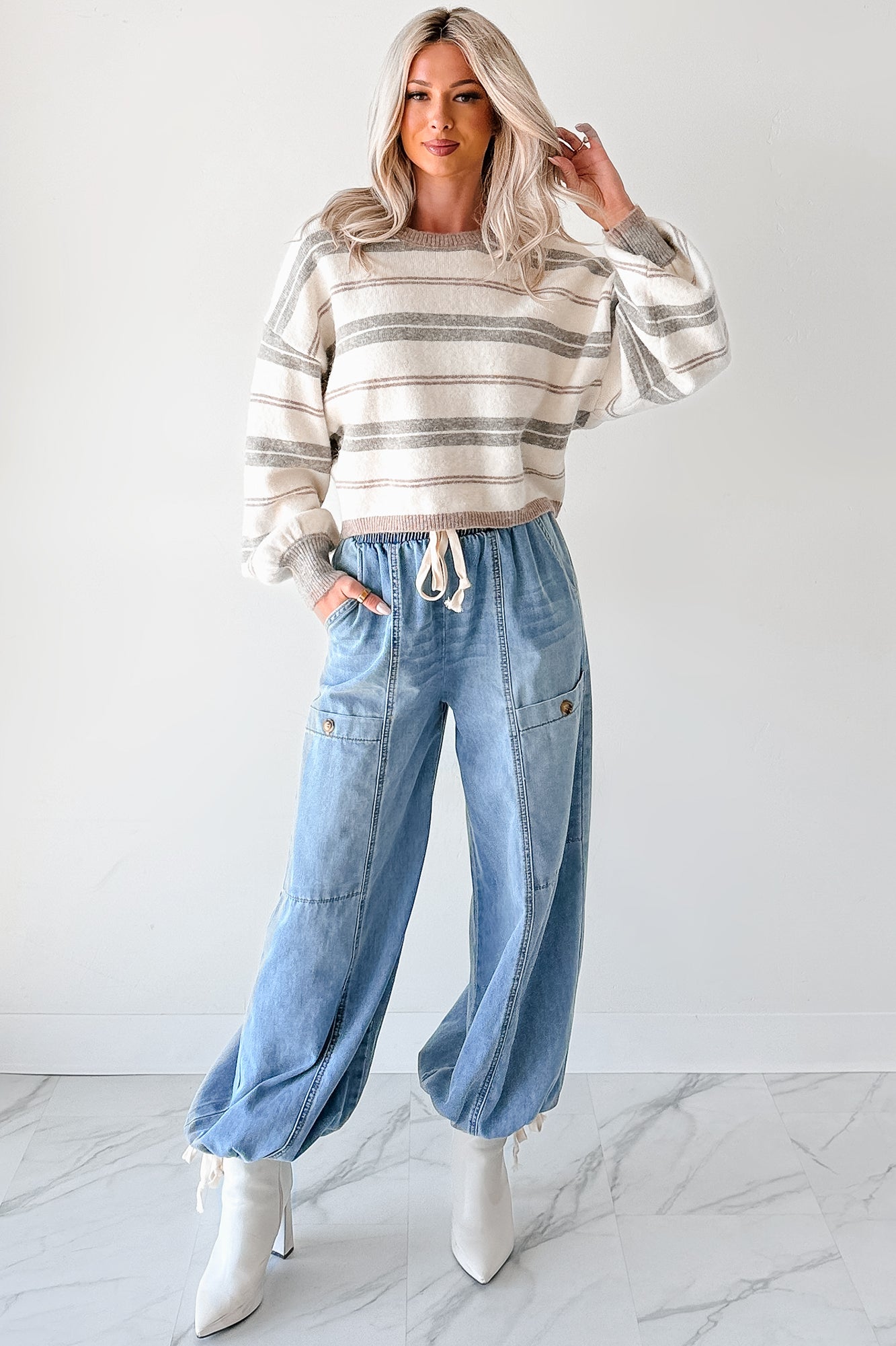 Take Control Striped Dolman Sleeve Sweater (Cream) - NanaMacs