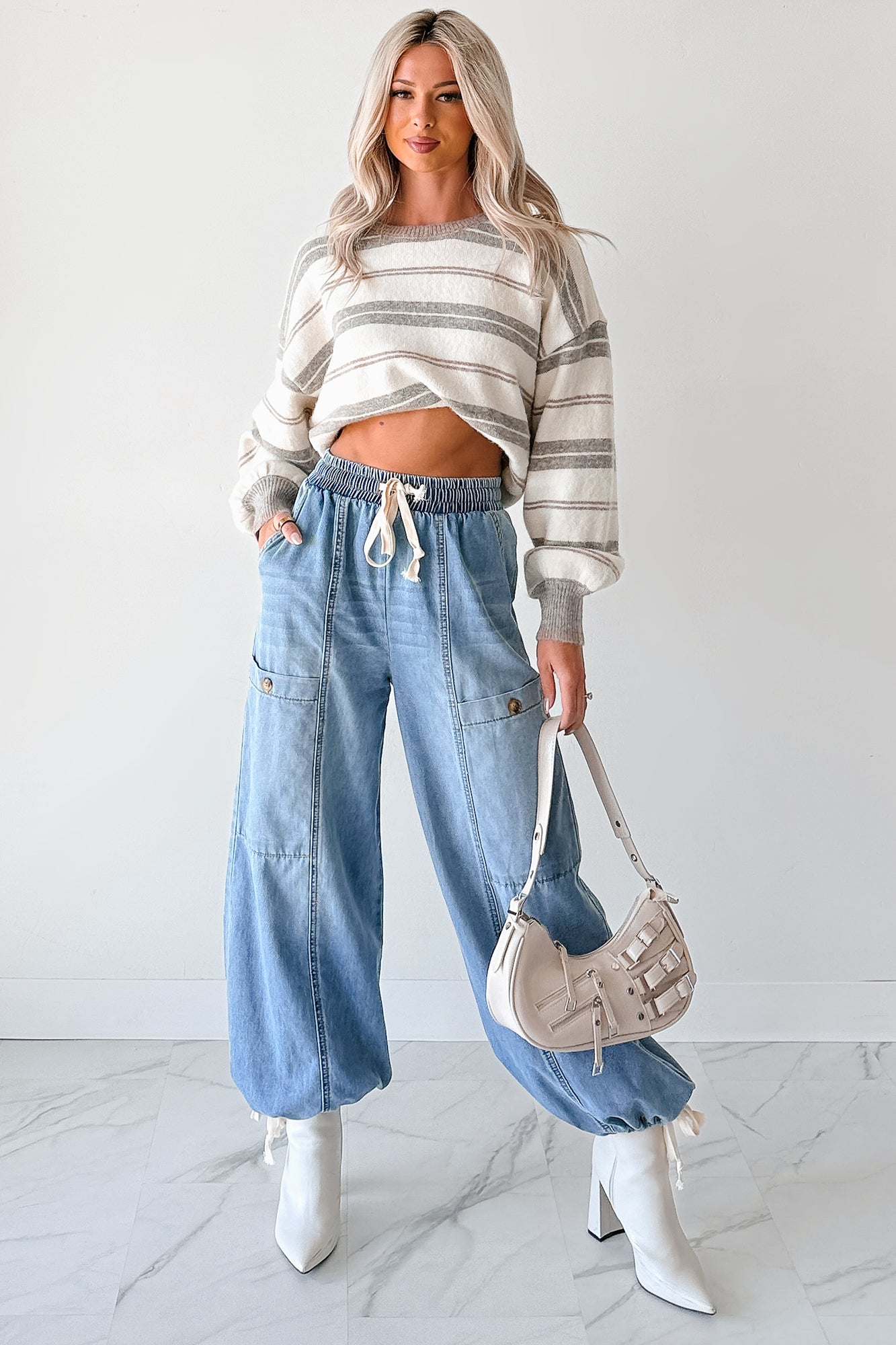 Take Control Striped Dolman Sleeve Sweater (Cream) - NanaMacs