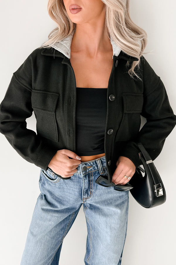 Holding Steady Button-Up Hoodie Jacket (Black) - NanaMacs