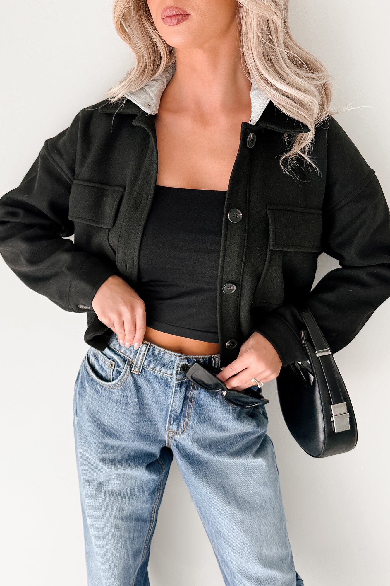 Holding Steady Button-Up Hoodie Jacket (Black) - NanaMacs