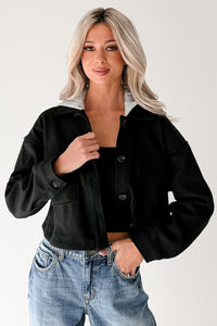 Holding Steady Button-Up Hoodie Jacket (Black) - NanaMacs