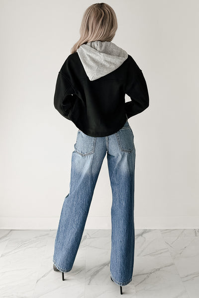 Holding Steady Button-Up Hoodie Jacket (Black) - NanaMacs