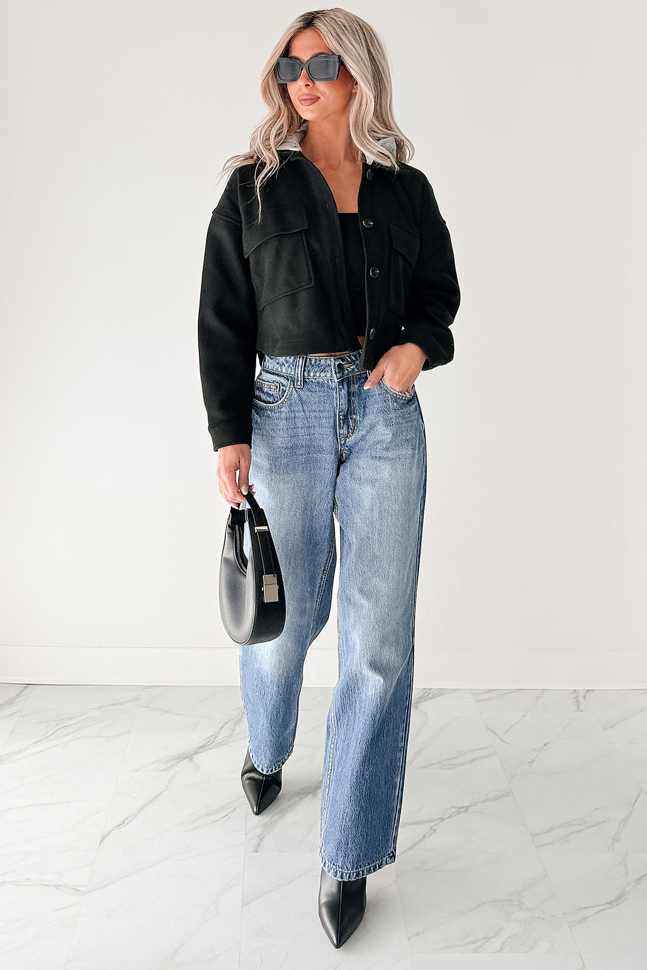 Holding Steady Button-Up Hoodie Jacket (Black) - NanaMacs