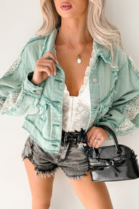 Built To Slay Detailed POL Denim Jacket (Jade Green) - NanaMacs