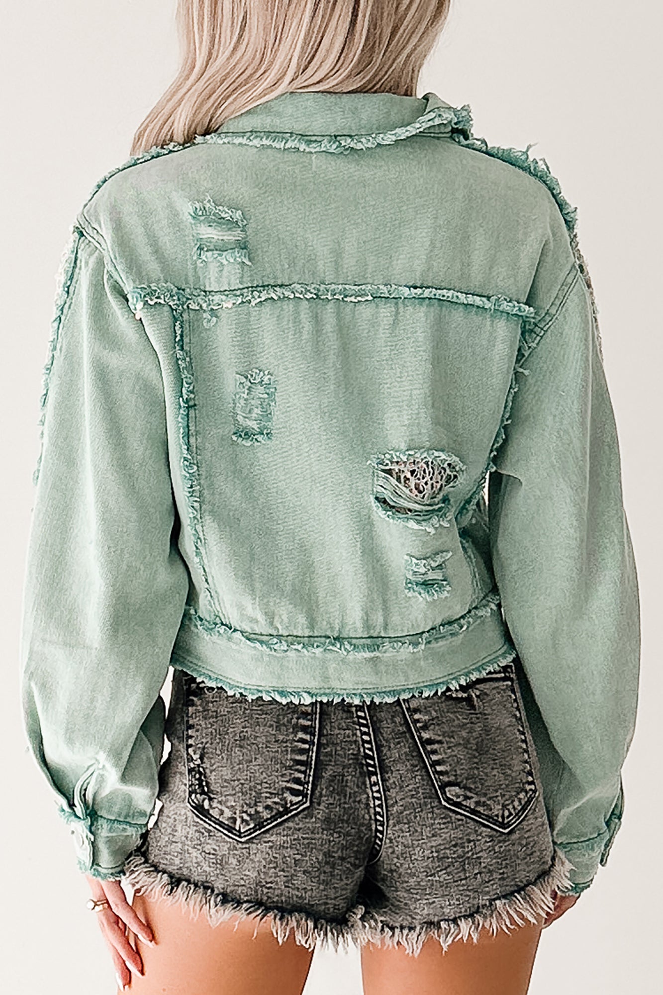Built To Slay Detailed POL Denim Jacket (Jade Green) - NanaMacs