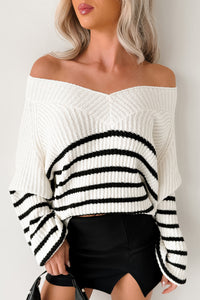 Lovers Untold Striped V Neck Sweater (Cream) - NanaMacs
