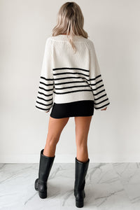 Lovers Untold Striped V Neck Sweater (Cream) - NanaMacs