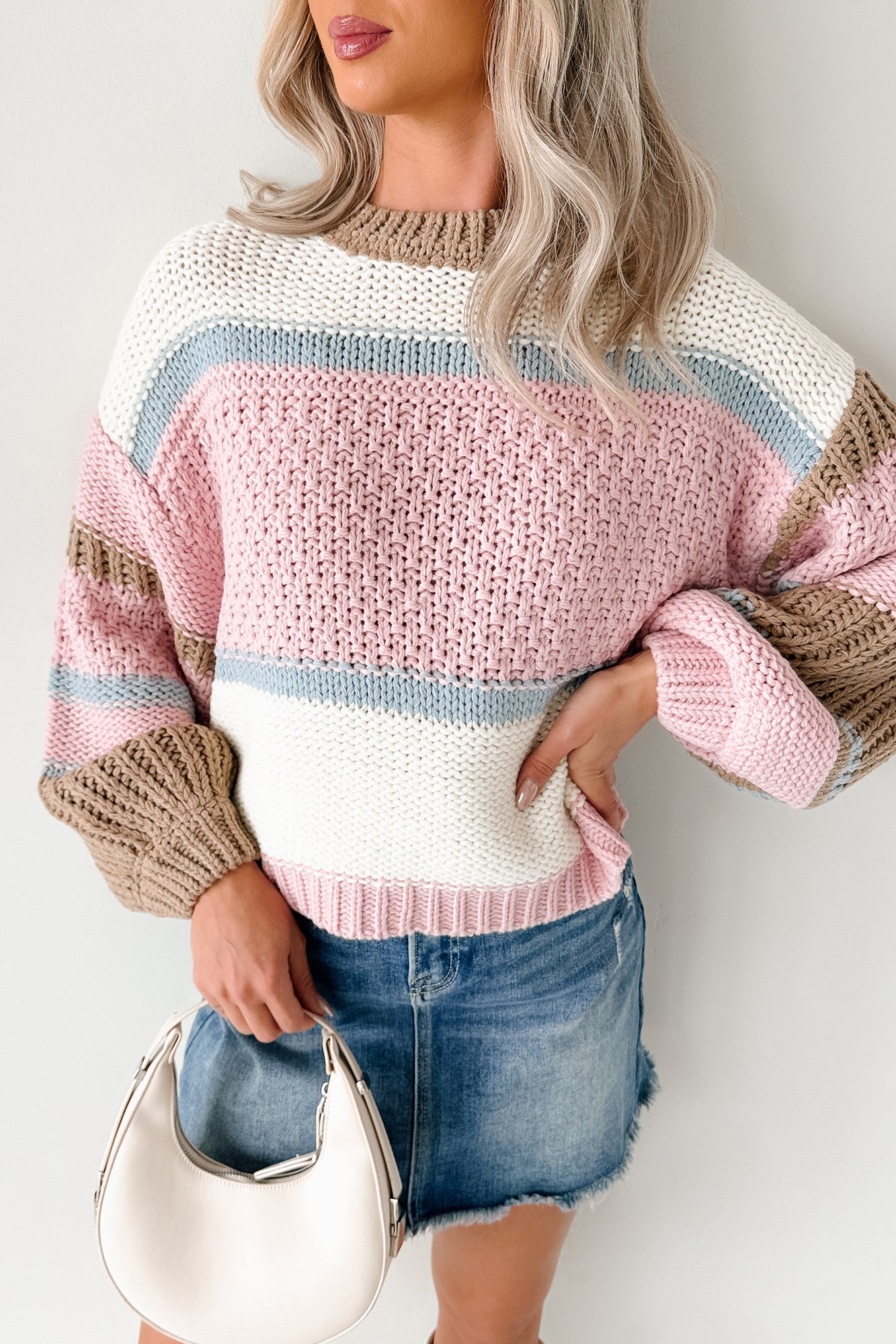 Wild Meadows Colorblock Knit Sweater (Pink/Taupe) - NanaMacs