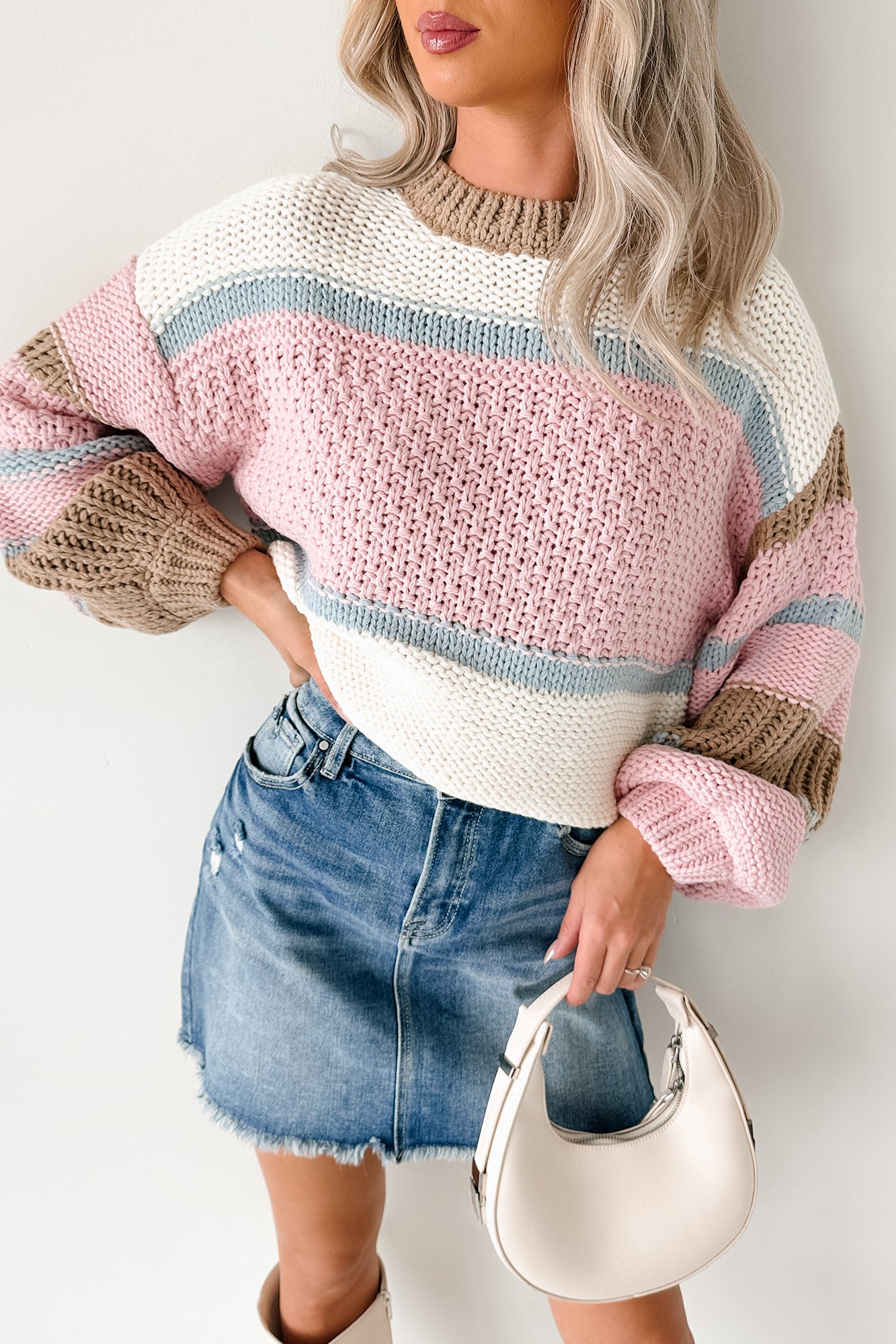 Wild Meadows Colorblock Knit Sweater (Pink/Taupe) - NanaMacs