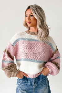 Wild Meadows Colorblock Knit Sweater (Pink/Taupe) - NanaMacs