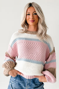 Wild Meadows Colorblock Knit Sweater (Pink/Taupe) - NanaMacs