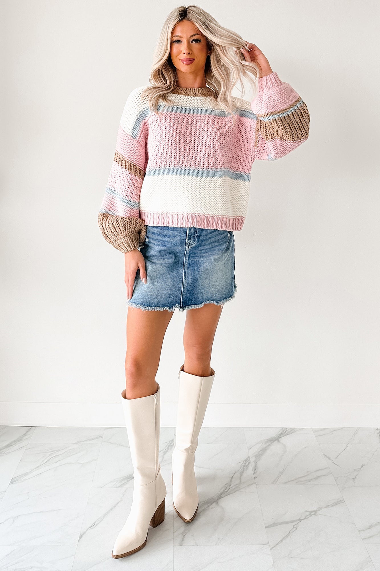 Wild Meadows Colorblock Knit Sweater (Pink/Taupe) - NanaMacs
