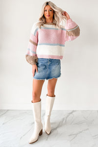 Wild Meadows Colorblock Knit Sweater (Pink/Taupe) - NanaMacs