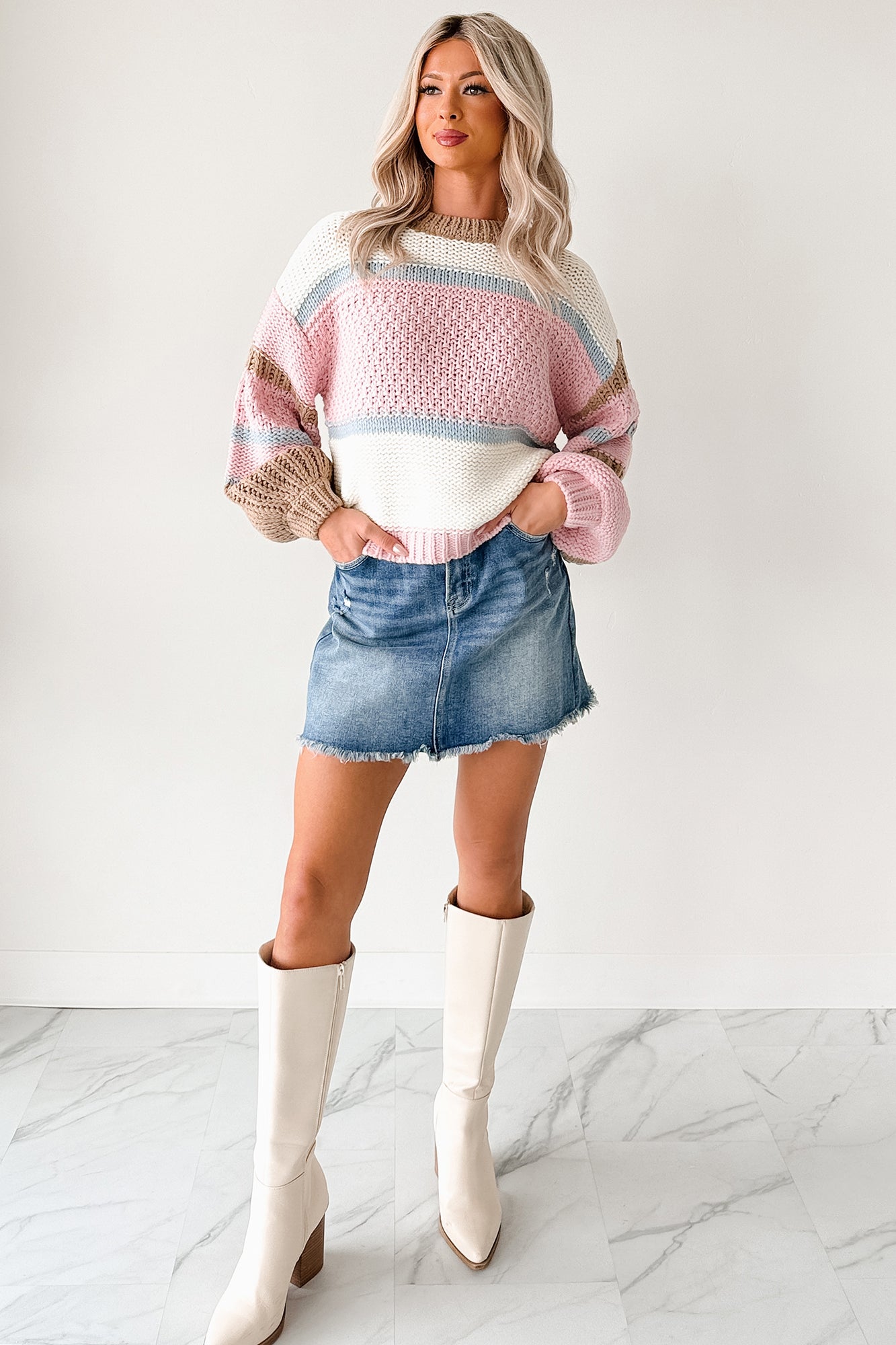 Wild Meadows Colorblock Knit Sweater (Pink/Taupe) - NanaMacs