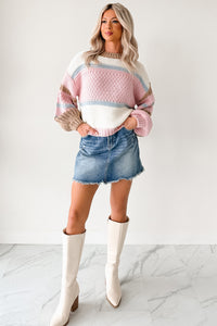 Wild Meadows Colorblock Knit Sweater (Pink/Taupe) - NanaMacs