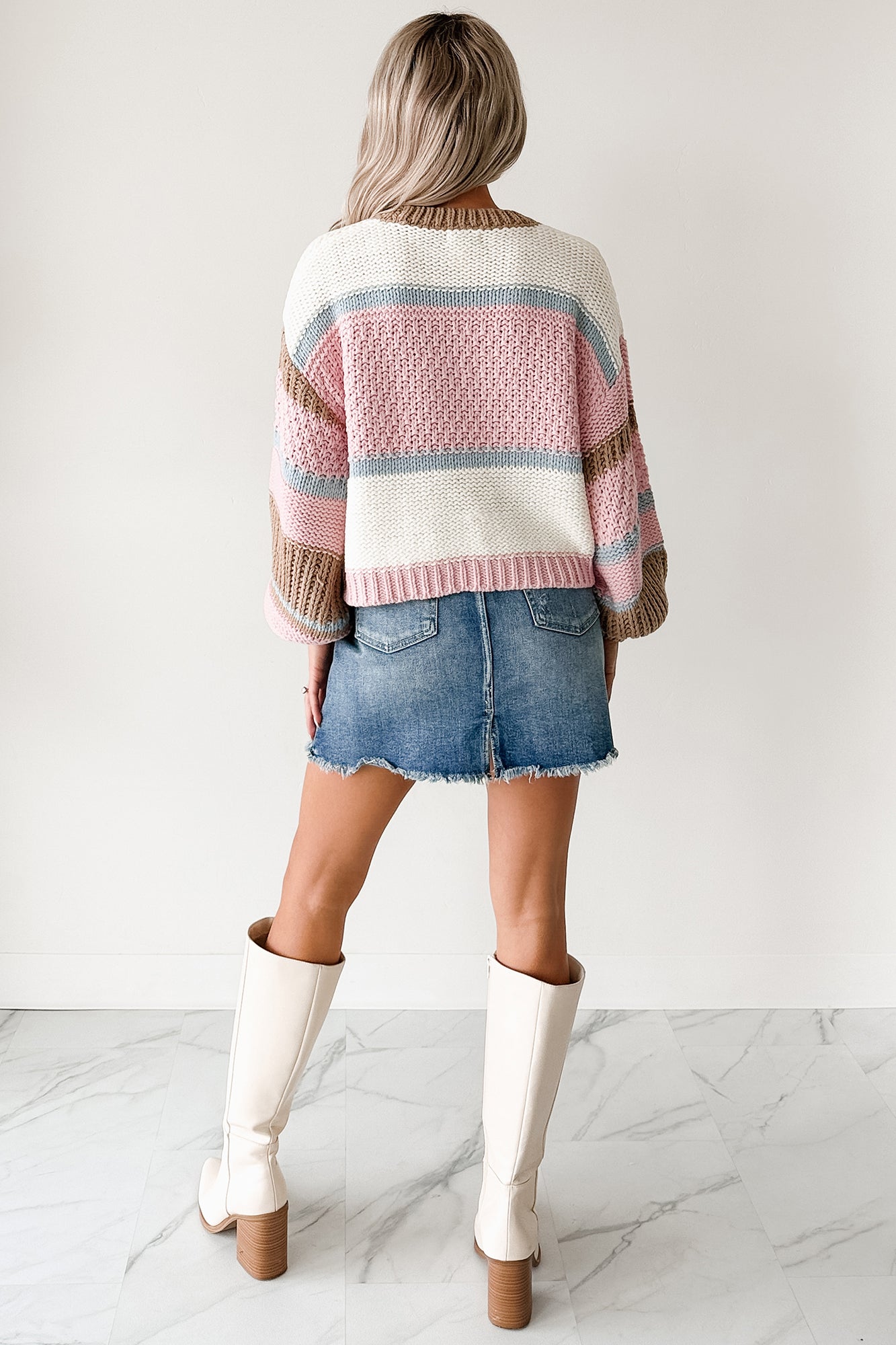 Wild Meadows Colorblock Knit Sweater (Pink/Taupe) - NanaMacs