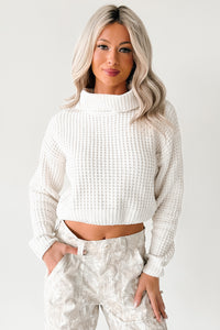 Snug Session Turtleneck Chenille Crop Sweater (Ivory) - NanaMacs