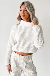 Snug Session Turtleneck Chenille Crop Sweater (Ivory) - NanaMacs