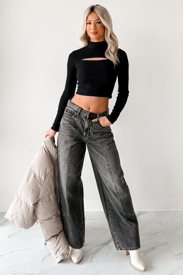 Julio High Rise Baggy Hidden Brand Jeans (Grey) - NanaMacs