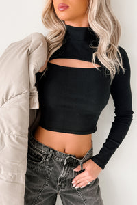 Leigh Long Sleeve Peekaboo Mock Neck Top (Black) - NanaMacs
