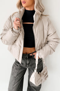 Shine Your Way Faux Leather Puffer Jacket (Taupe) - NanaMacs