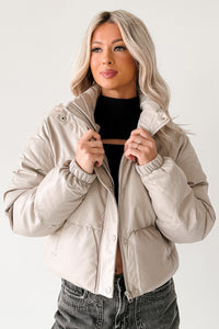 Shine Your Way Faux Leather Puffer Jacket (Taupe) - NanaMacs