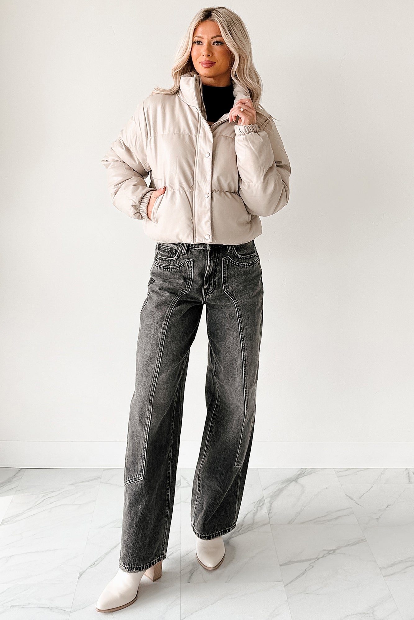 Shine Your Way Faux Leather Puffer Jacket (Taupe) · NanaMacs