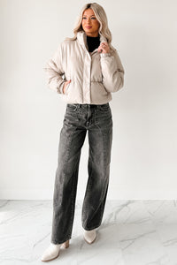 Shine Your Way Faux Leather Puffer Jacket (Taupe) - NanaMacs