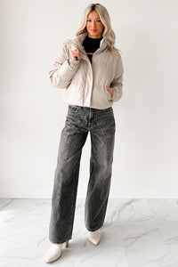 Shine Your Way Faux Leather Puffer Jacket (Taupe) - NanaMacs