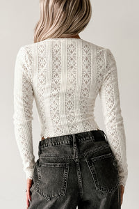 Born Untamed Long Sleeve V Neck Lace Top (White) - NanaMacs