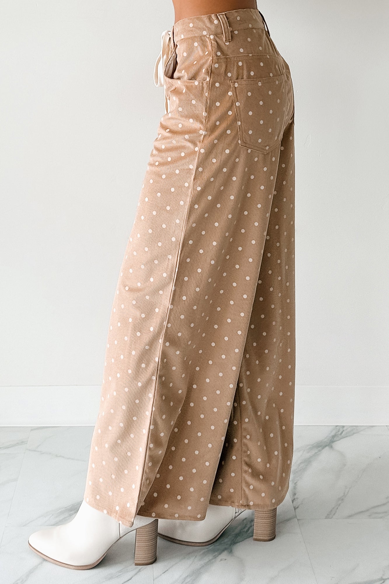 Virgina Drawstring Polka-Dot NoaBoa Pants (Mocha) · NanaMacs